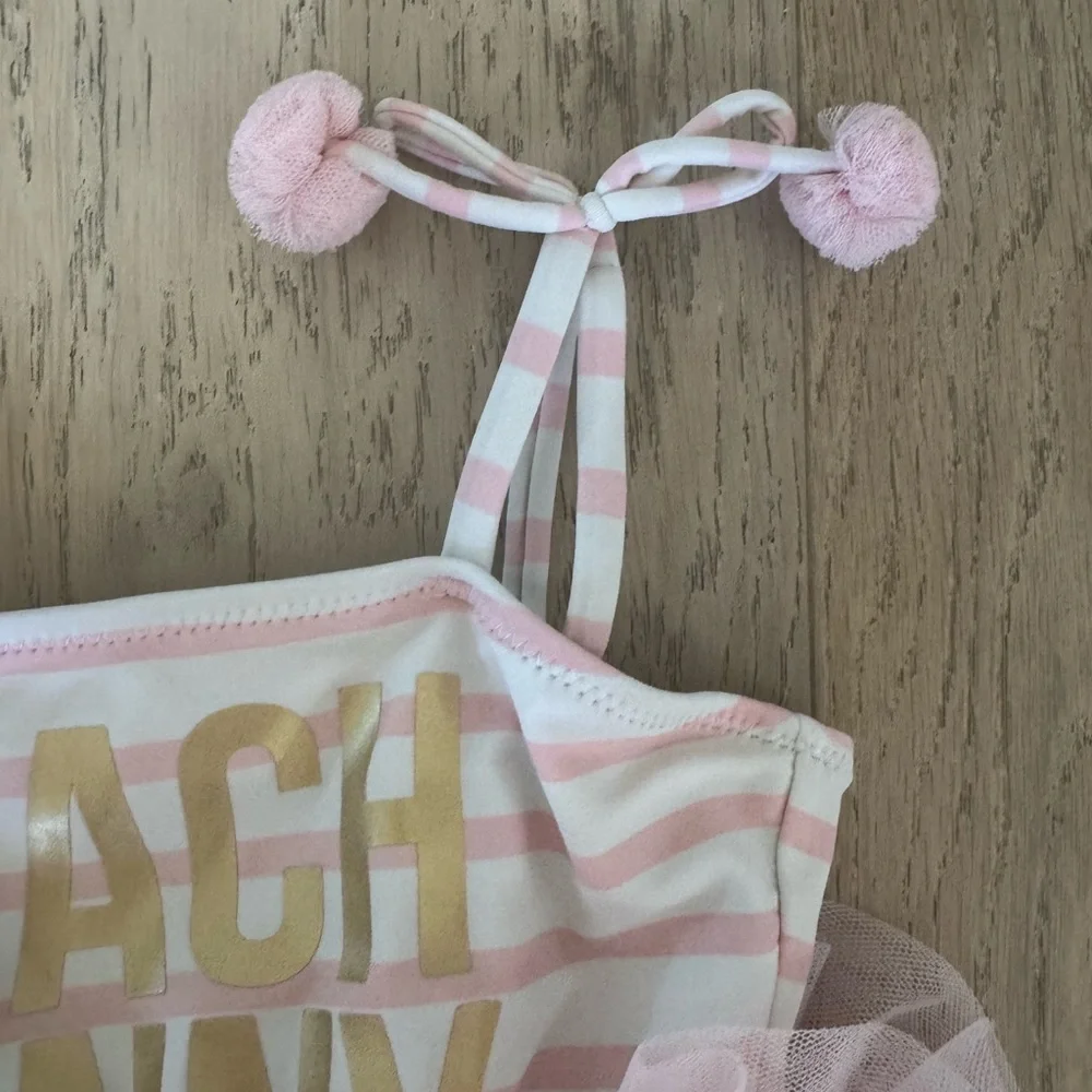 Shade Critters BEACH BUNNY tutu one piece swimsuit pink white 2T - Picture 3 of 5